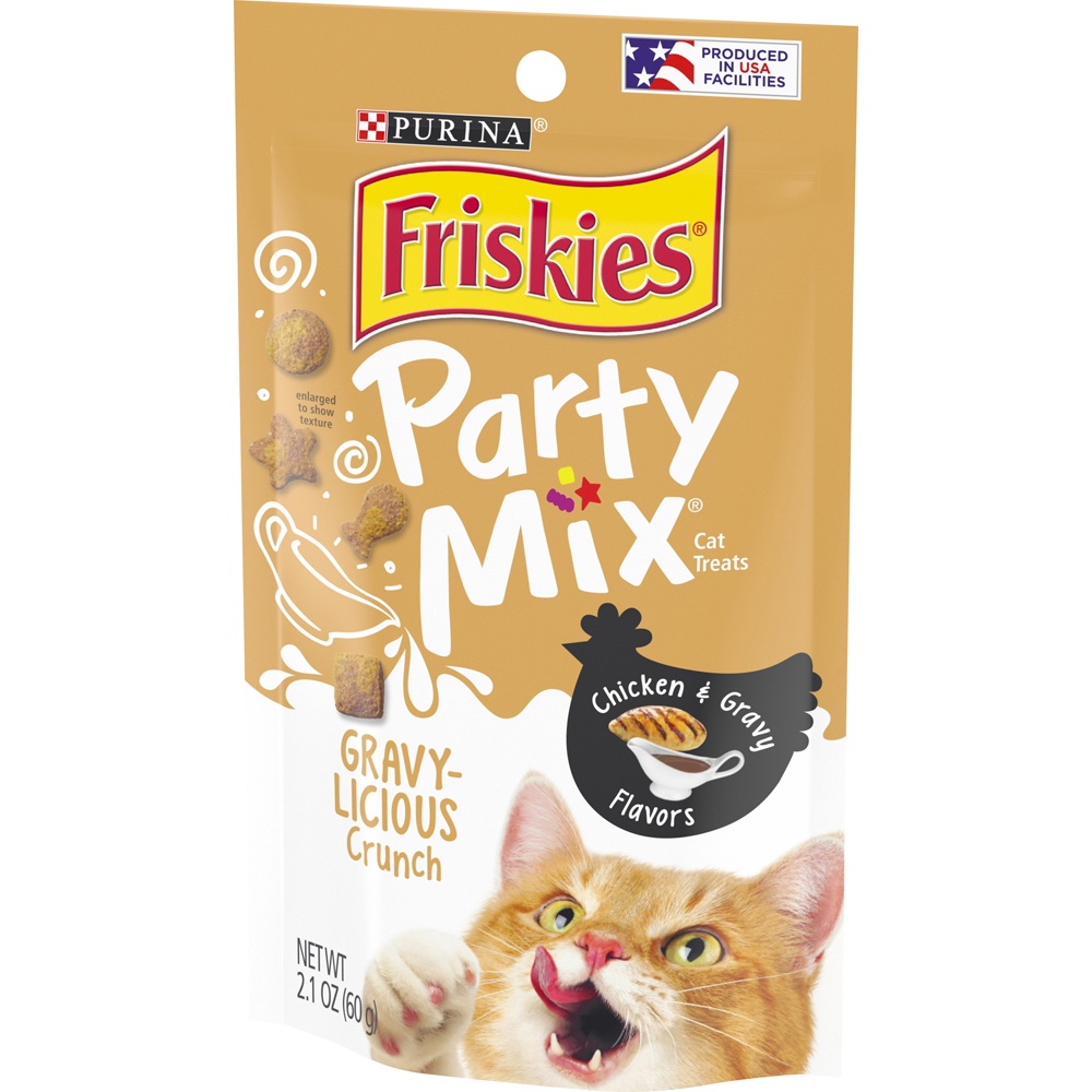 slide 3 of 9, Friskies Party Mix Gravy-licious Chicken & Gravy Crunch Cat Treats, 2.1 oz