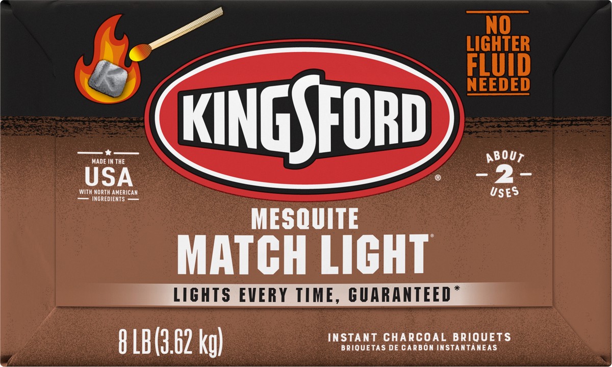 slide 3 of 9, Kingsford Match Light Instant Charcoal Briquettes with Mesquite BBQ Charcoal for Grilling – 8 Pounds, 8 lb