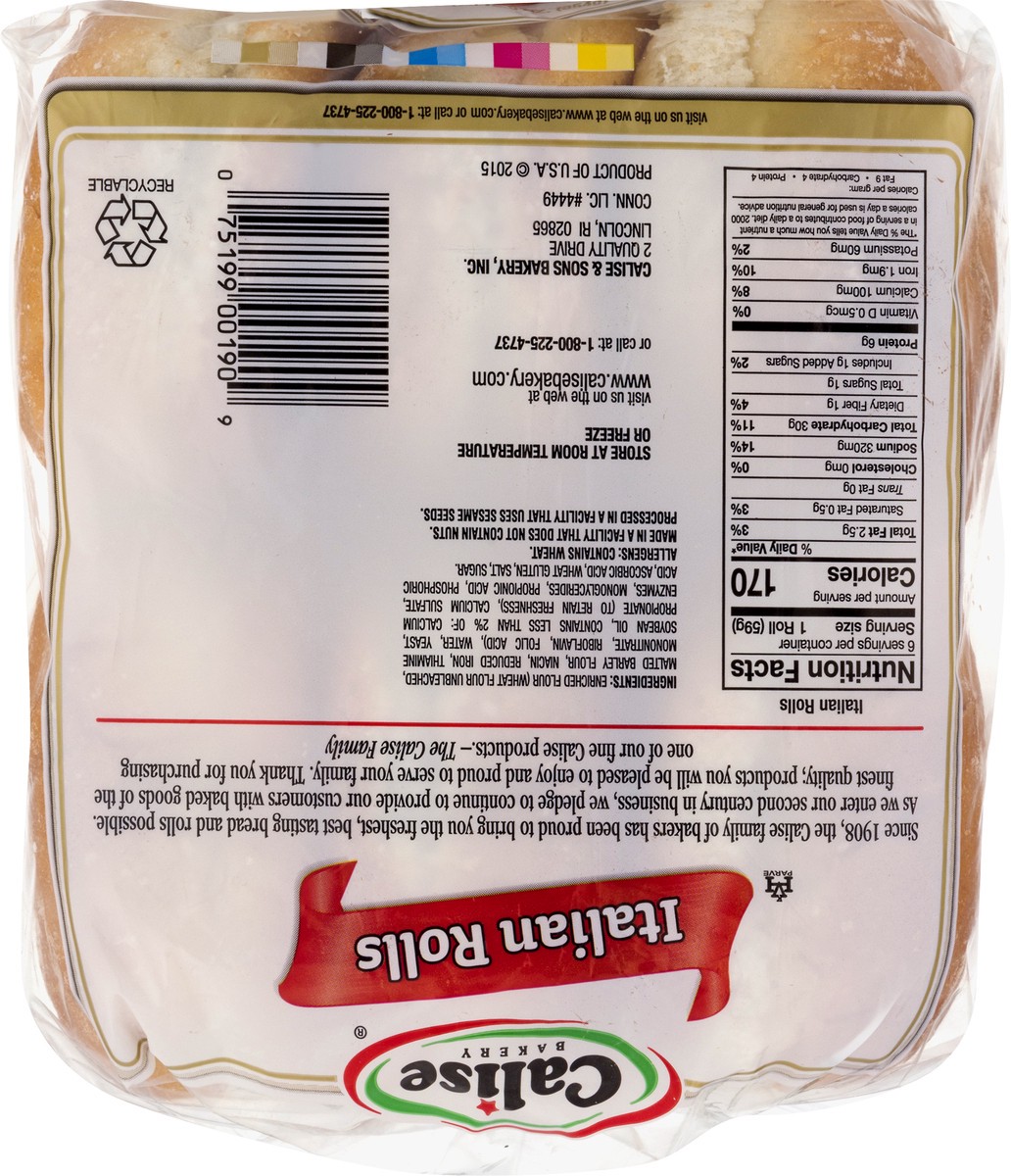 slide 9 of 12, Calise Bakery Italian Rolls - 6 Count, 12.5 oz