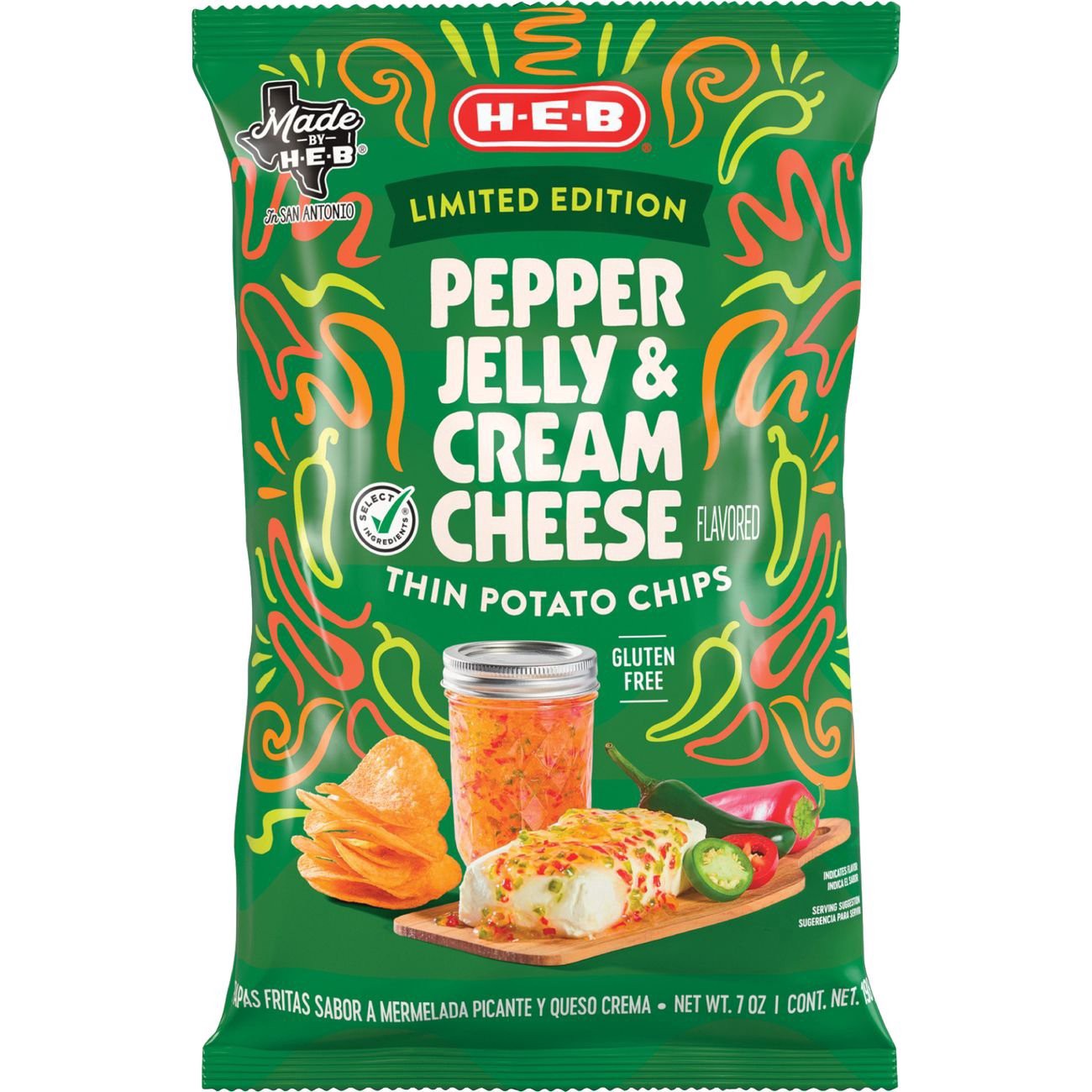 slide 1 of 1, H-E-B Thin Potato Chips - Pepper Jelly & Cream Cheese, 7 oz