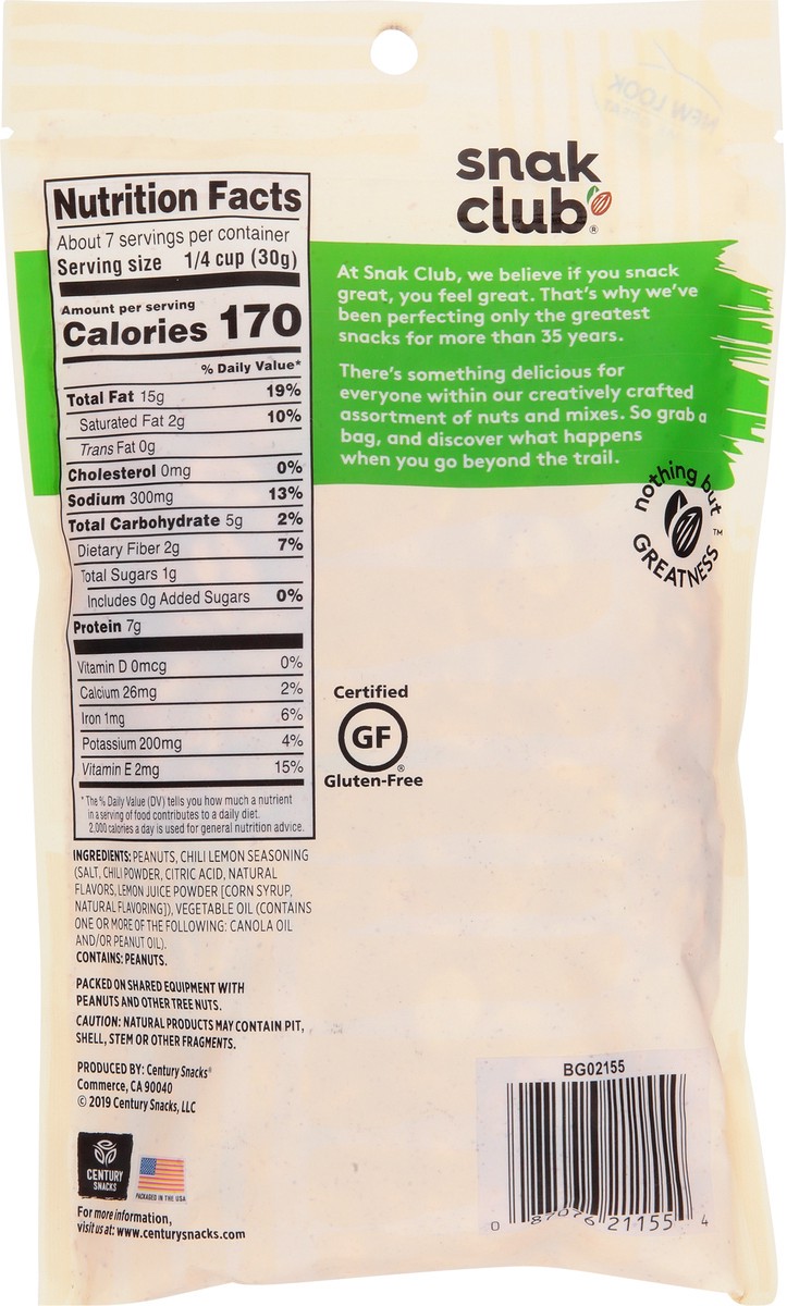slide 11 of 12, SNAK CLUB Chili Lemon Peanuts-Ps, 7.5 oz