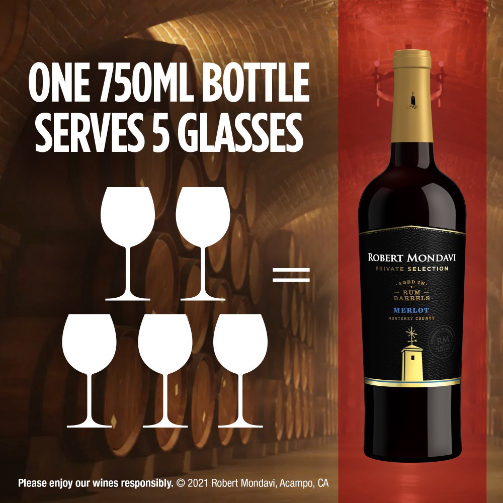 slide 5 of 7, Robert Mondavi Private Selection Rum Barrel Aged Merlot Red Wine, 750 mL Bottle, 25.36 fl oz