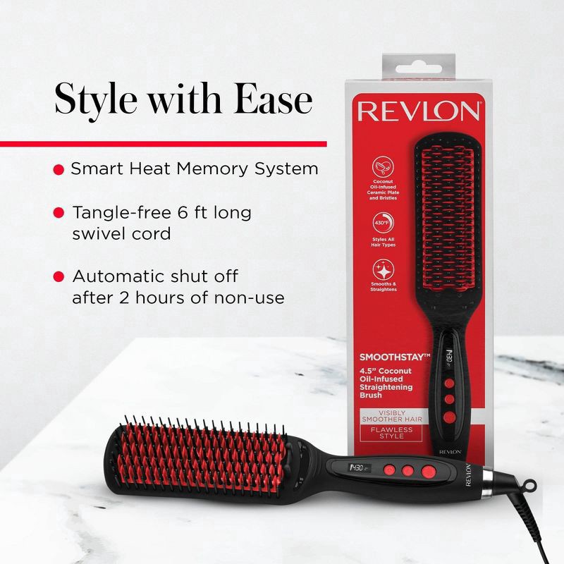 slide 7 of 10, Revlon Smoothstay Coconut Oil-Infused 4.5 Inch Straightening Brush 1 Each, 1 ct
