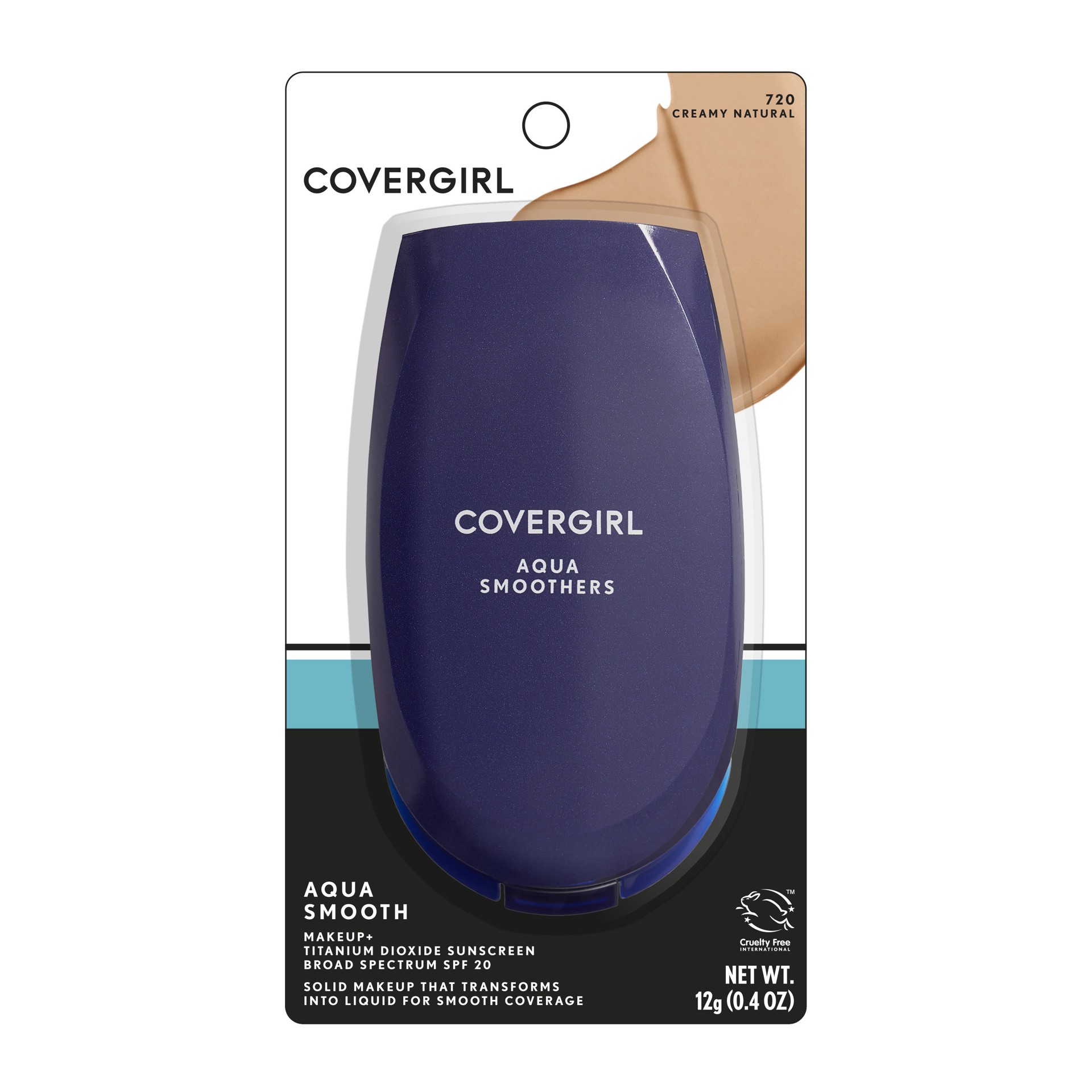 slide 1 of 2, COTY COVERGIRL COVERGIRL AquaSmooth Compact Foundation with SPF 20- Creamy Natural 720, 0.4 oz (12 g), 12 g