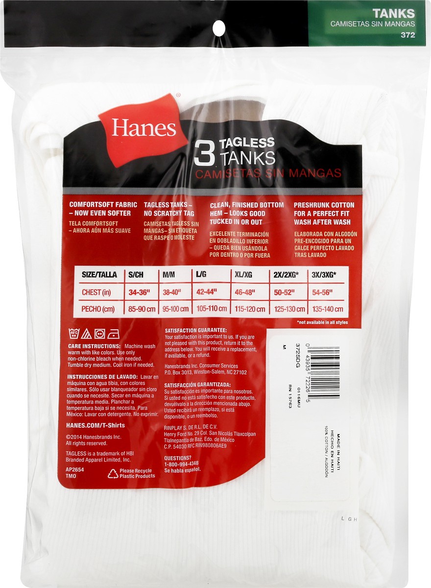 slide 8 of 9, Hanes M/M White Tagless Tanks 3 ea, 3 ct