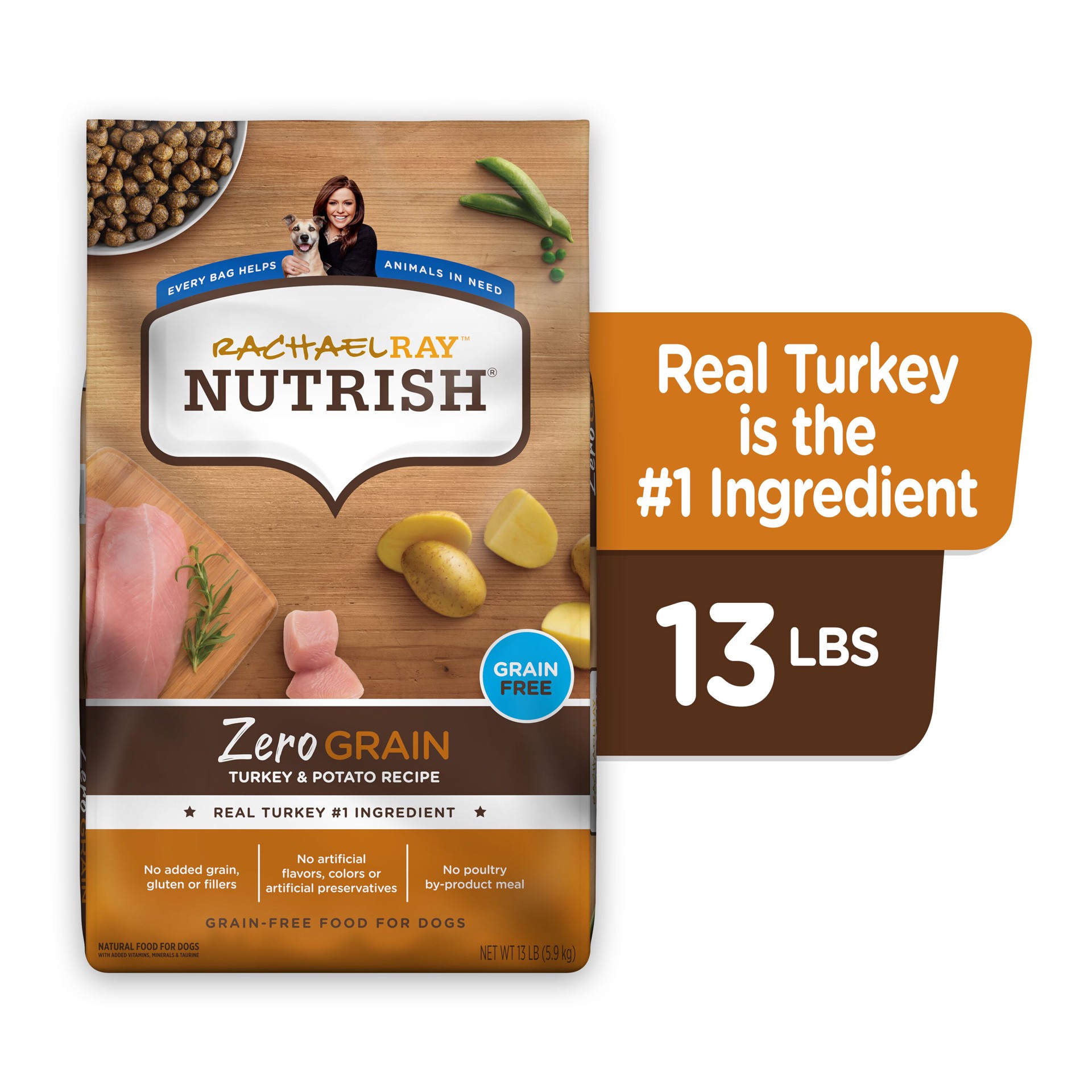 slide 4 of 9, Rachael Ray Nutrish Zero Grain Turkey & Potato Recipe, Dry Dog Food, 13lb Bag (Packaging May Vary), 13 lb