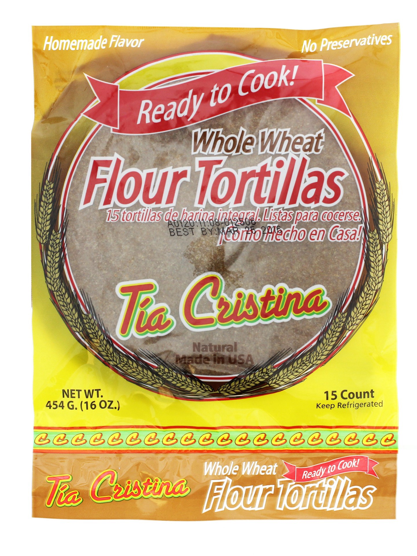 slide 1 of 1, Tia Cristina Ready to Cook Whole Wheat Flour Tortillas, 15 ct