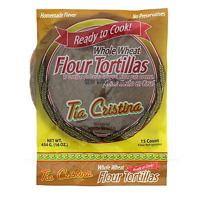 slide 1 of 1, Tia Cristina Ready to Cook Whole Wheat Flour Tortillas, 15 ct