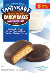 Tastykake Dark Chocolate Flavored Peanut Butter Kandy Cakes, 12 Count, 6 Packs of 2 Snack Cakes