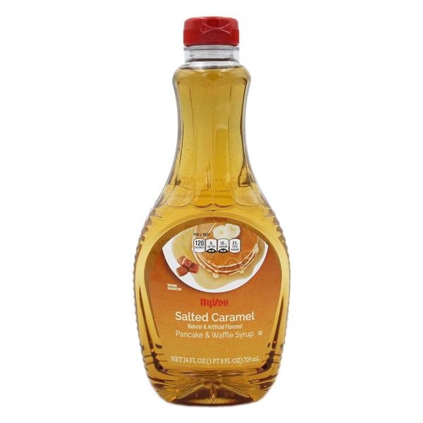 slide 1 of 1, Hy-Vee Salted Caramel Pancake & Waffle Syrup, 24 fl oz
