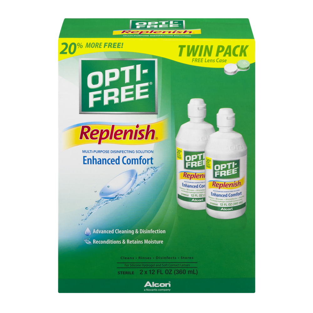 slide 1 of 4, Opti-Free Replenish Disinfecting Solution Twin Pack, 24 fl oz