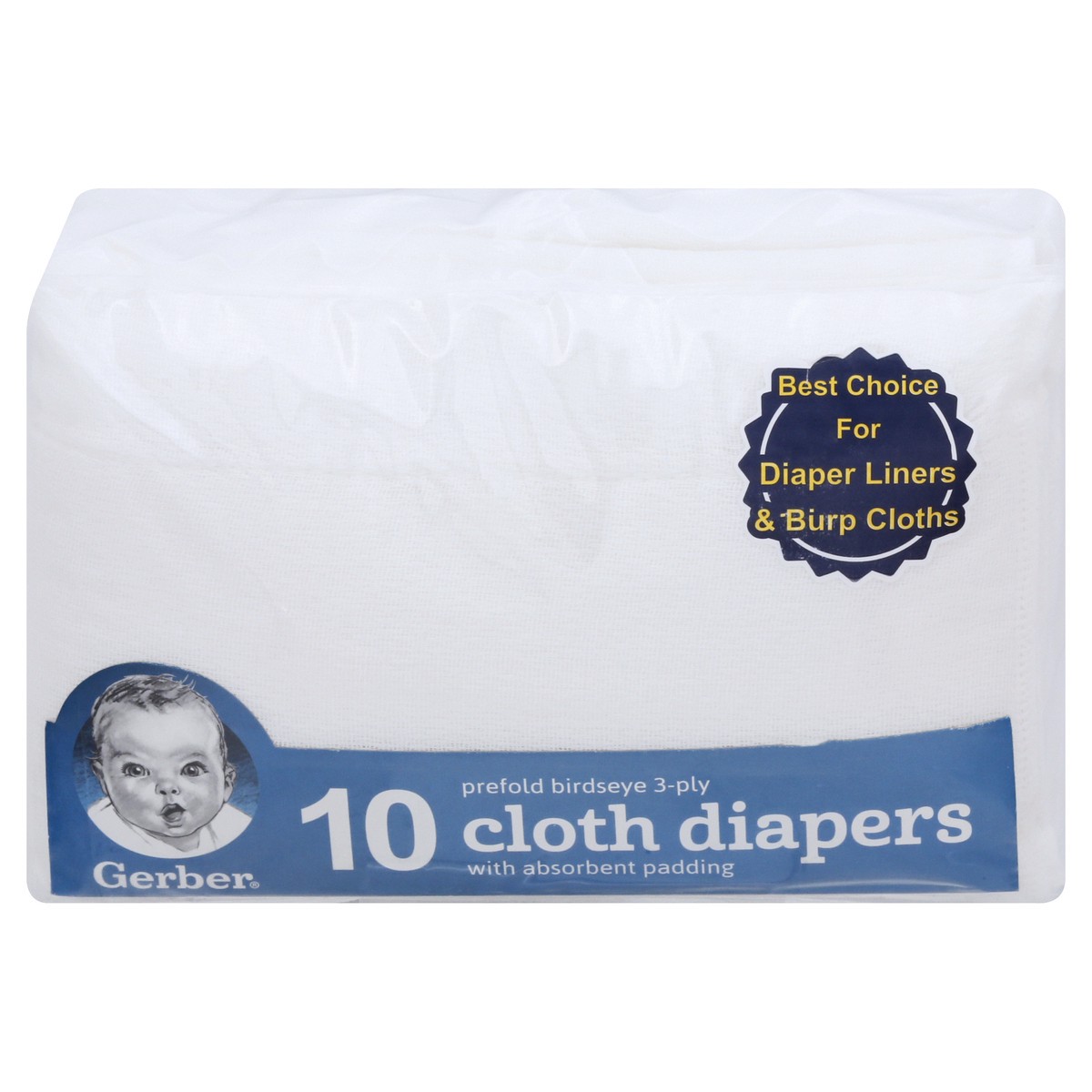 slide 1 of 9, Gerber Prefold Birdseye 3-Ply Cloth Diapers 10 ea, 10 ct