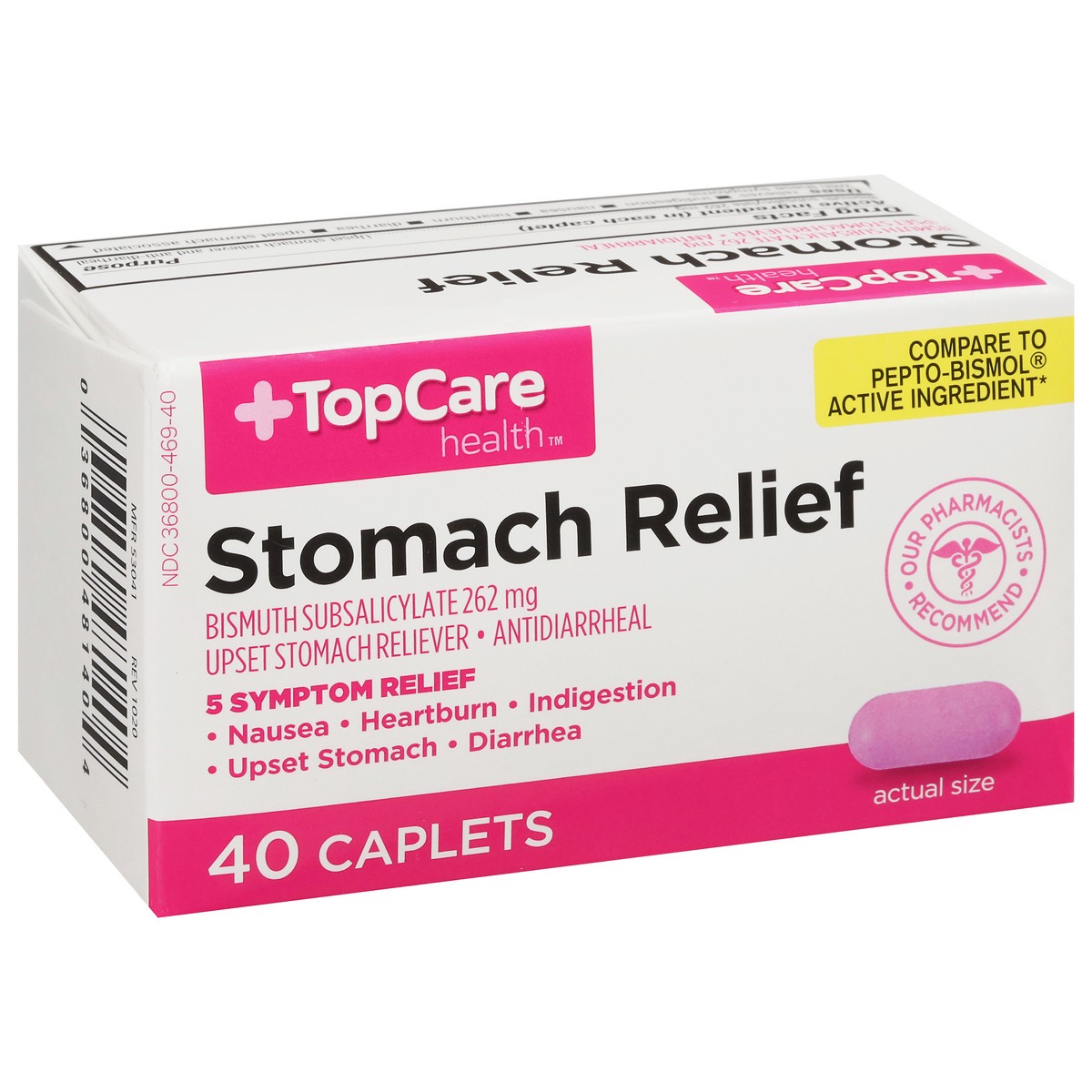slide 5 of 9, TopCare Health 262 mg Stomach Relief 40 Caplets, 40 ct