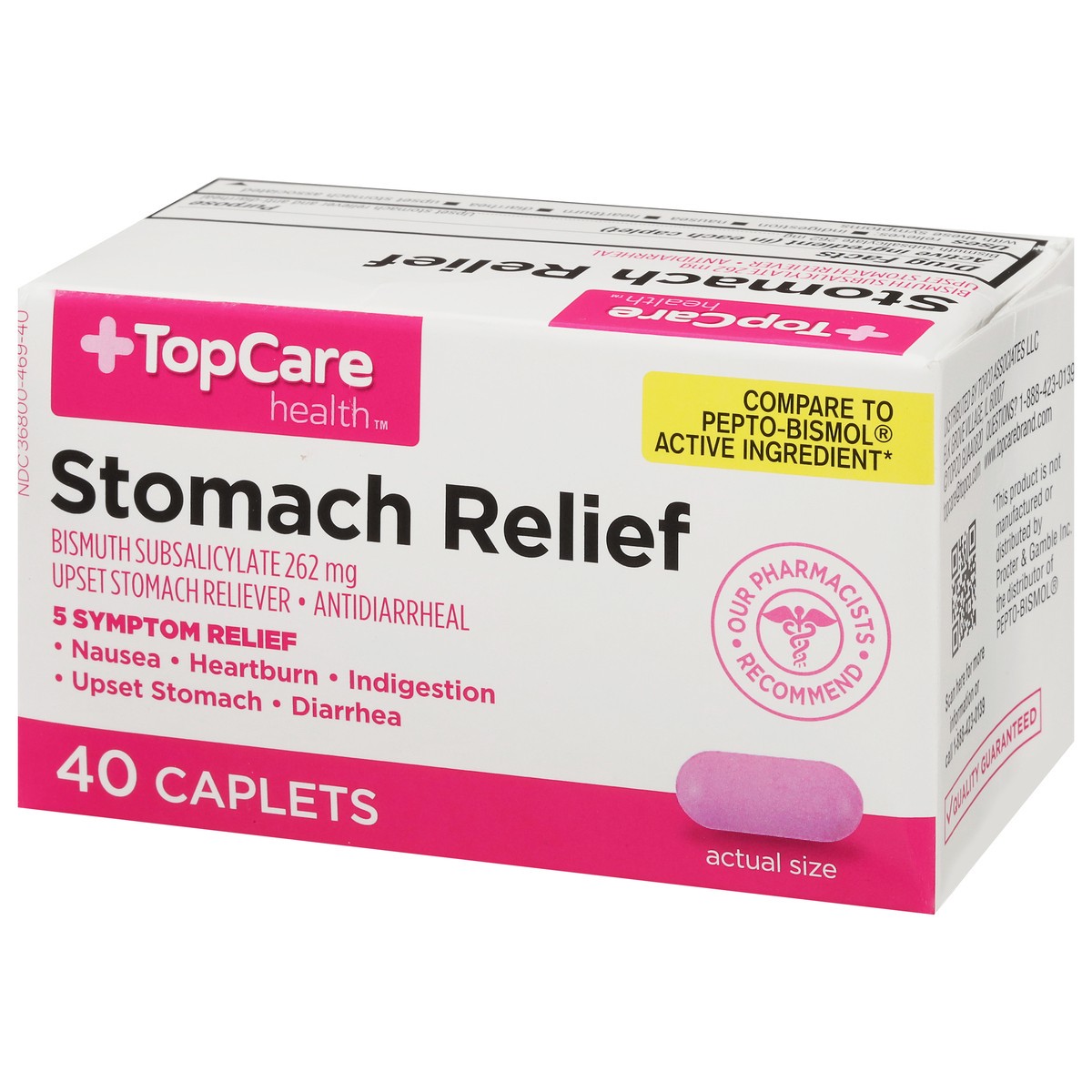 slide 4 of 9, TopCare Health 262 mg Stomach Relief 40 Caplets, 40 ct
