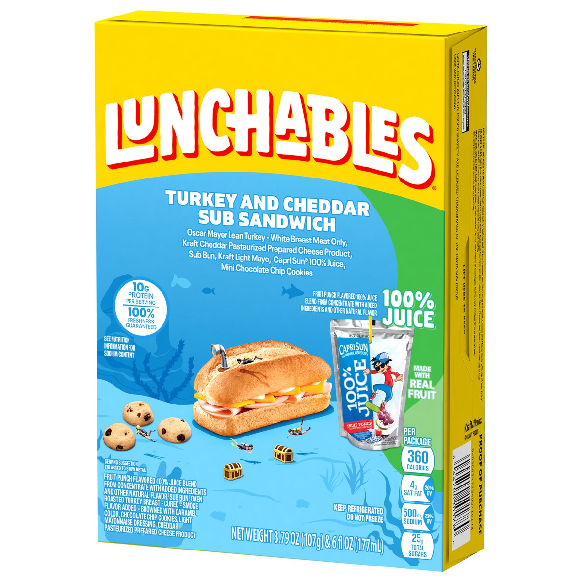 slide 8 of 9, Lunchables Turkey Cheddar Sub Sandwich with Mini Chocolate Chip Cookies and Capri Sun 100% Juice Fruit Punch, 9.8 oz Box, 10.2 oz