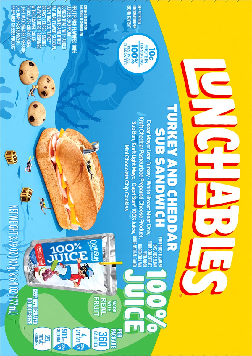 slide 9 of 9, Lunchables Turkey Cheddar Sub Sandwich with Mini Chocolate Chip Cookies and Capri Sun 100% Juice Fruit Punch, 9.8 oz Box, 10.2 oz