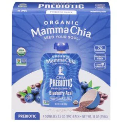 Mamma Chia Organic Blueberry Acai Prebiotic Squeeze Snack - 4 x 14 oz