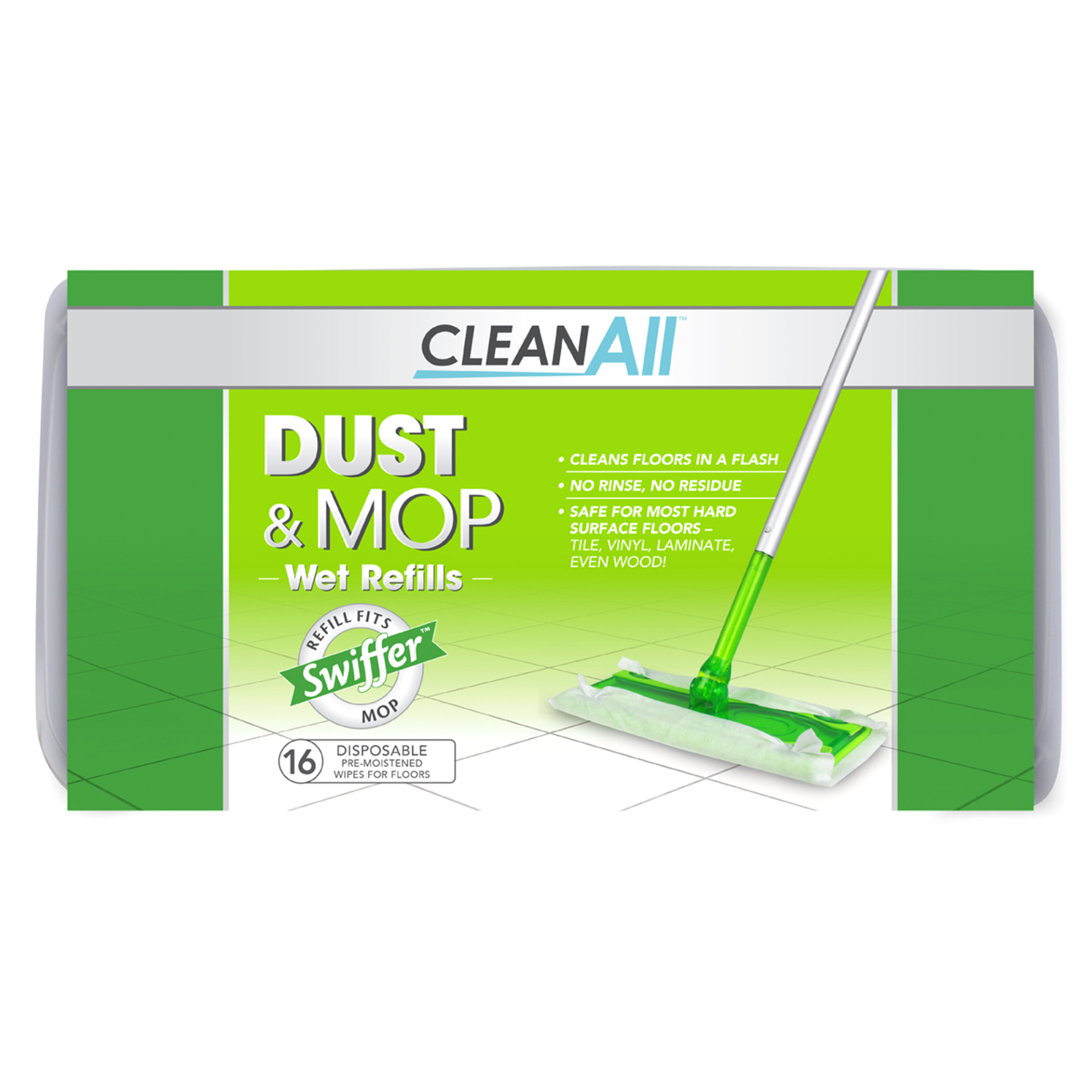 slide 1 of 1, Clean All Dust & Mop Wet Refills, 16 ct