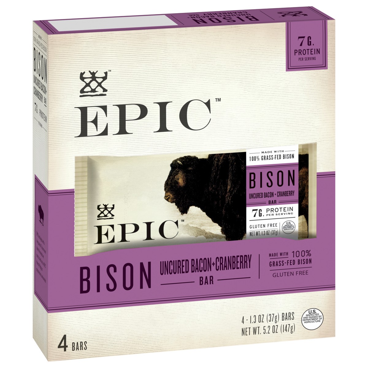 slide 5 of 8, EPIC Bison Bacon Cranberry Bars, Paleo Friendly, Gluten Free, 4 ct, 1.3 oz Bars, 4 ct