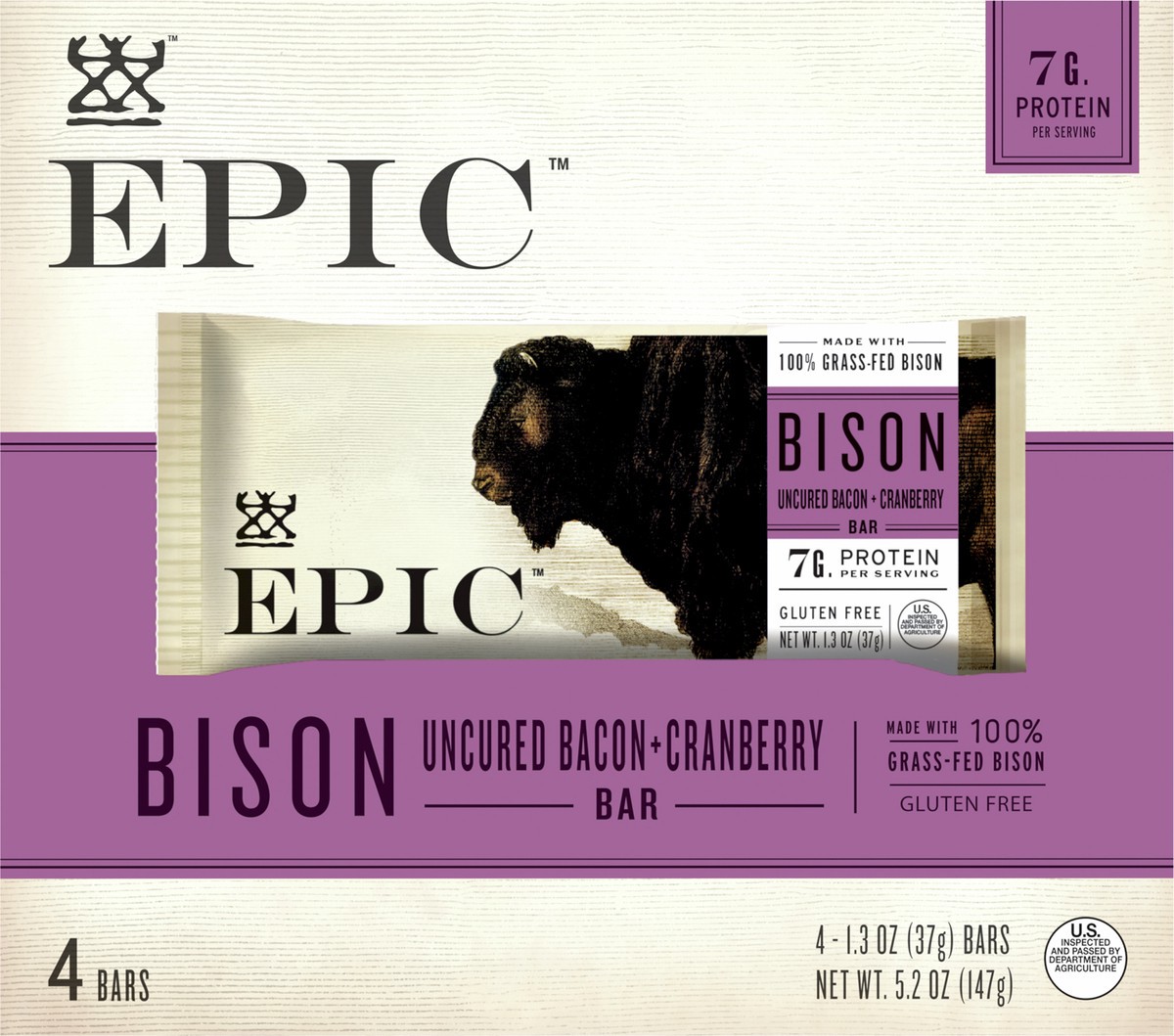 slide 7 of 8, EPIC Bison Bacon Cranberry Bars, Paleo Friendly, Gluten Free, 4 ct, 1.3 oz Bars, 4 ct