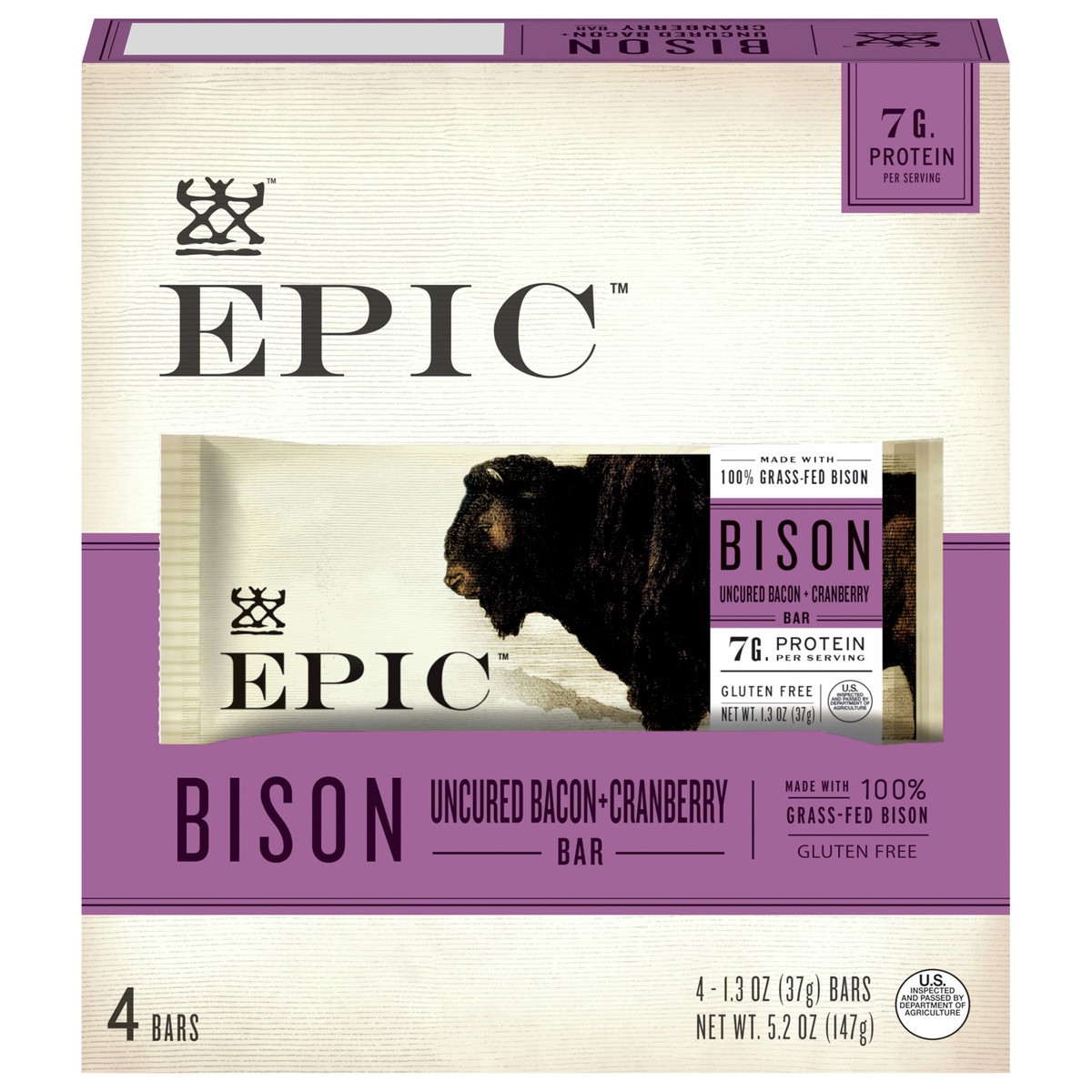 slide 1 of 8, EPIC Bison Bacon Cranberry Bars, Paleo Friendly, Gluten Free, 4 ct, 1.3 oz Bars, 4 ct