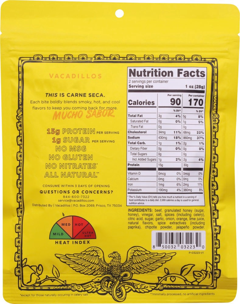 slide 2 of 2, Vacadillos Chipotle Honey Carne Seca Air Dried Beef Jerky, 2 oz