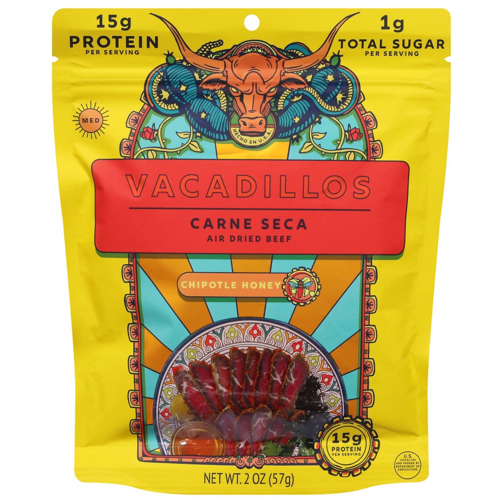 slide 1 of 2, Vacadillos Chipotle Honey Carne Seca Air Dried Beef Jerky, 2 oz