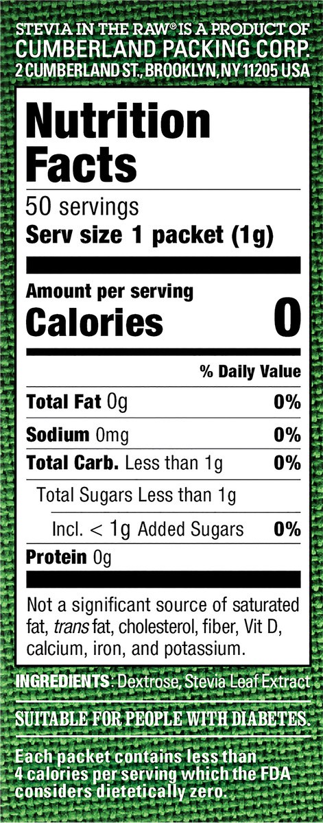 slide 15 of 15, Stevia In The Raw Zero Calorie Sweetener 50 ct Packets, 1.75 oz