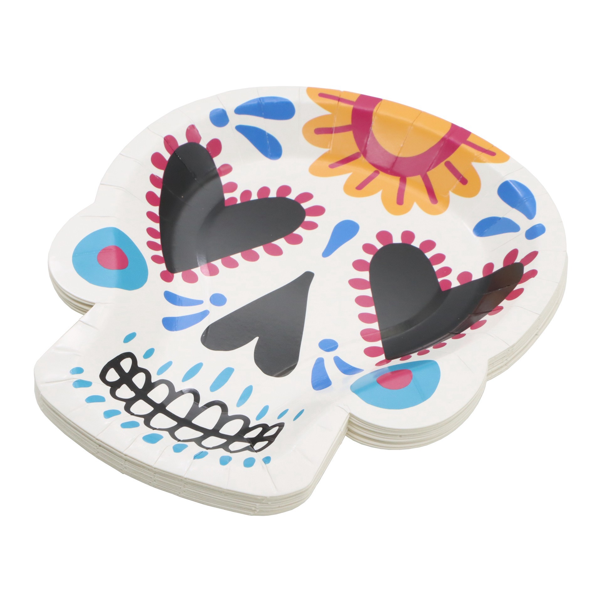 slide 3 of 3, 7" Sugar Skull Shaped Paper Plates, 12ct. By Ashland, 12 ct
