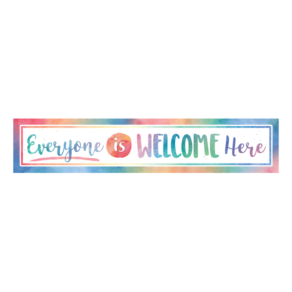slide 1 of 1, Teacher Created Resources Decorative Classroom Banner, 8'' X 39'', Watercolor Everyone Is Welcome Here, 1 ct