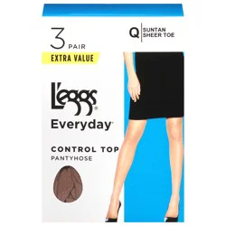 L'eggs Everyday Suntan Control Top Pantyhose, Size Q, 3 ea