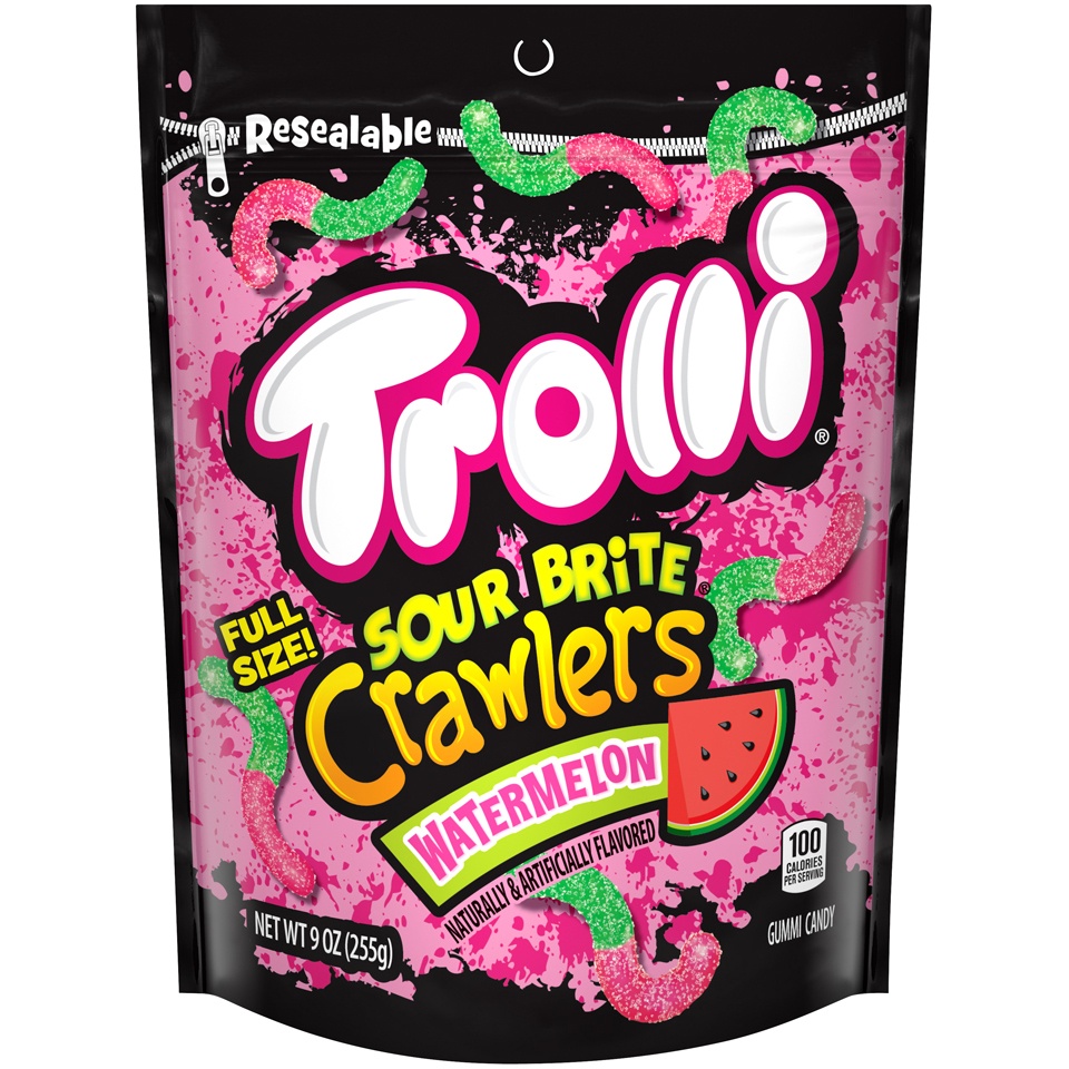 slide 1 of 8, Trolli Sour Brite Crawlers Watermelon Gummi Candy, 9 oz