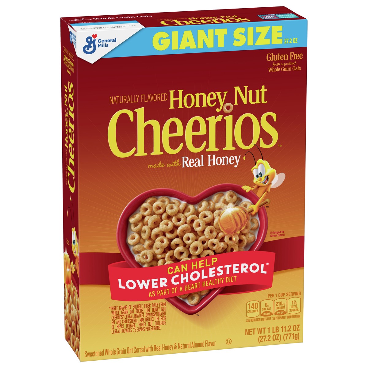 slide 2 of 9, Cheerios Honey Nut Cheerios Cereal, Limited Edition Happy Heart Shapes, Heart Healthy Cereal With Whole Grain Oats, Giant Size, 27.2 oz, 27.2 oz