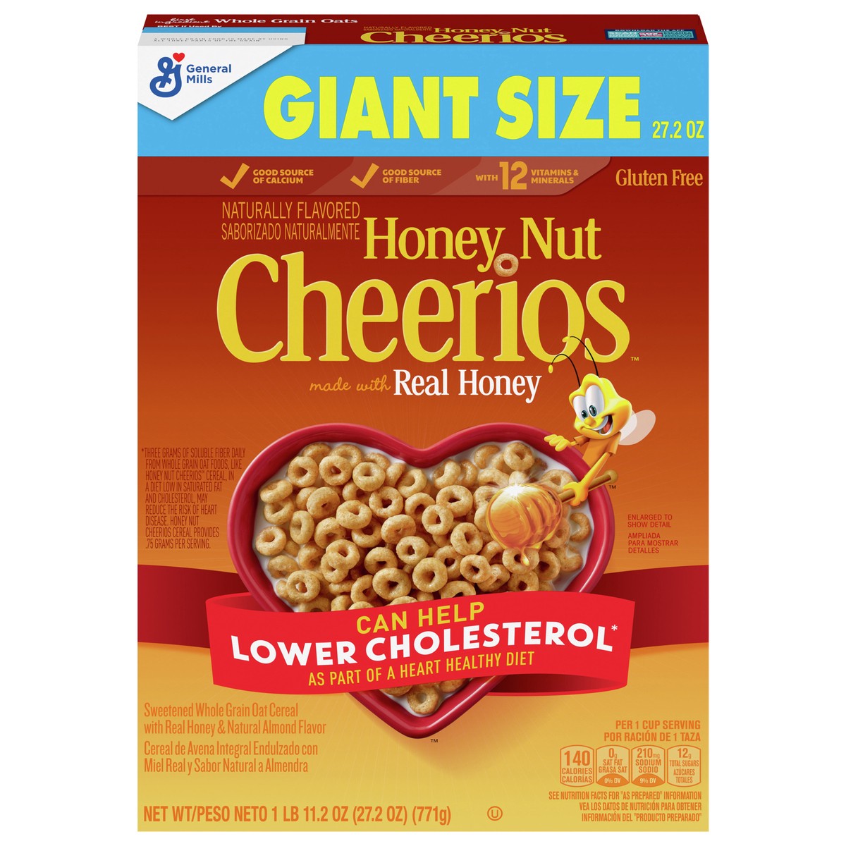 slide 1 of 9, Cheerios Honey Nut Cheerios Cereal, Limited Edition Happy Heart Shapes, Heart Healthy Cereal With Whole Grain Oats, Giant Size, 27.2 oz, 27.2 oz