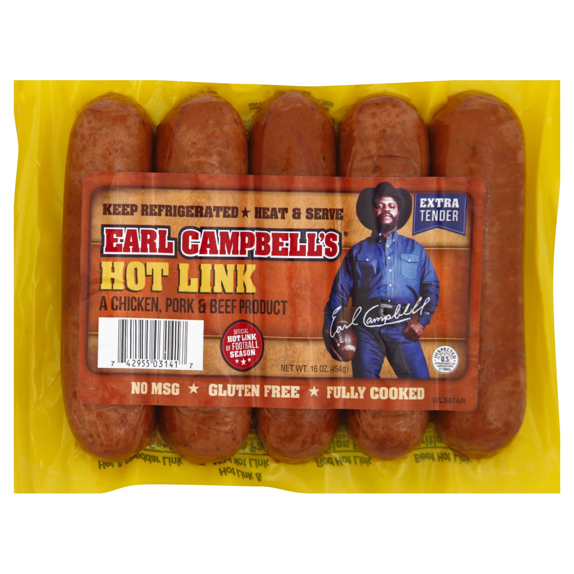 slide 1 of 1, Earl Campbell's Hot Sausage Links, 16 oz