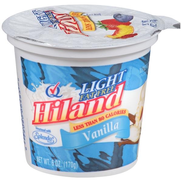 slide 1 of 1, Hiland Dairy Light Fat Free Vanilla Nonfat Yogurt, 6 oz