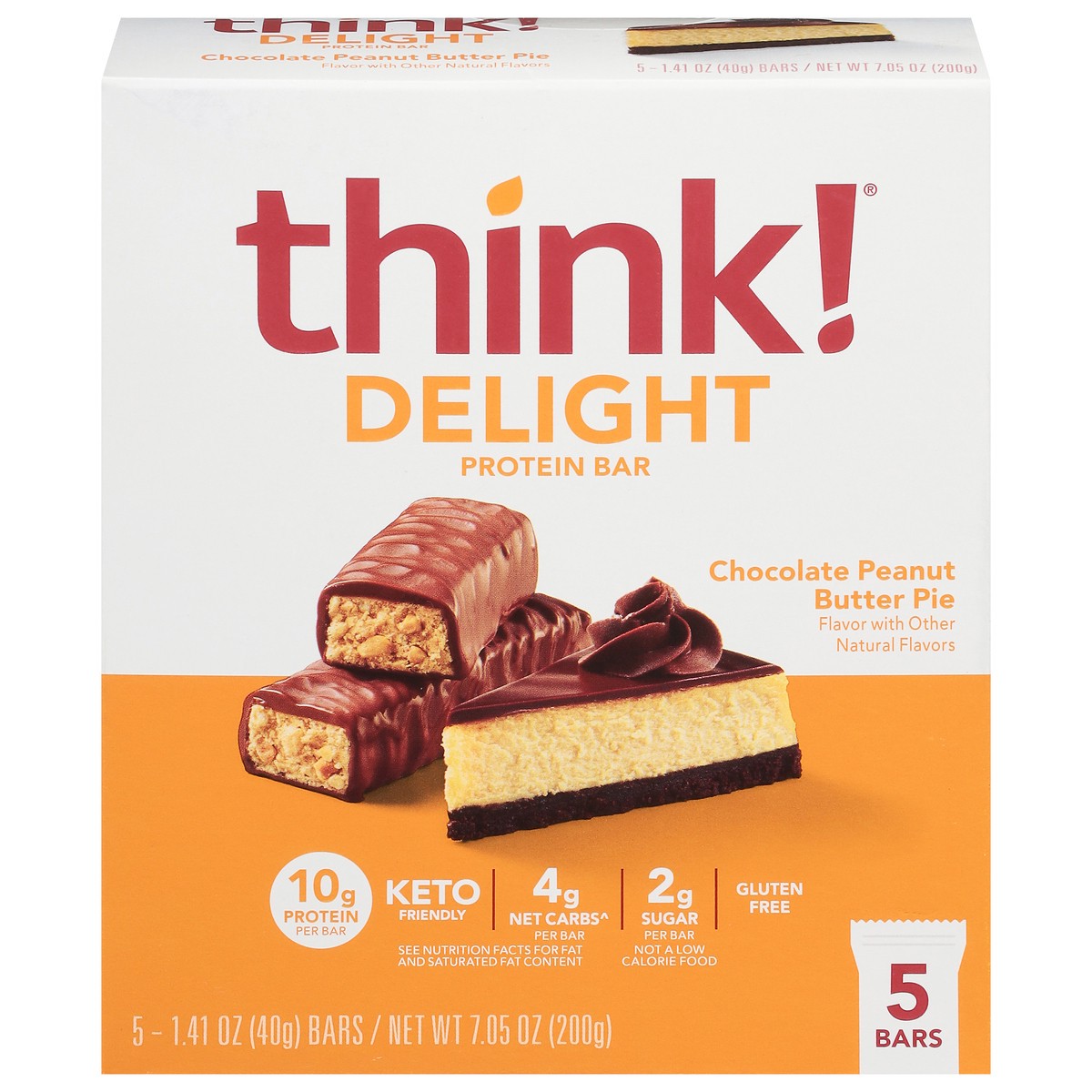 slide 1 of 9, think! Delight Chocolate Peanut Butter Pie Protein Bar 5 - 1.41 oz Bars, 5 ct