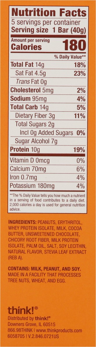 slide 8 of 9, think! Delight Chocolate Peanut Butter Pie Protein Bar 5 - 1.41 oz Bars, 5 ct