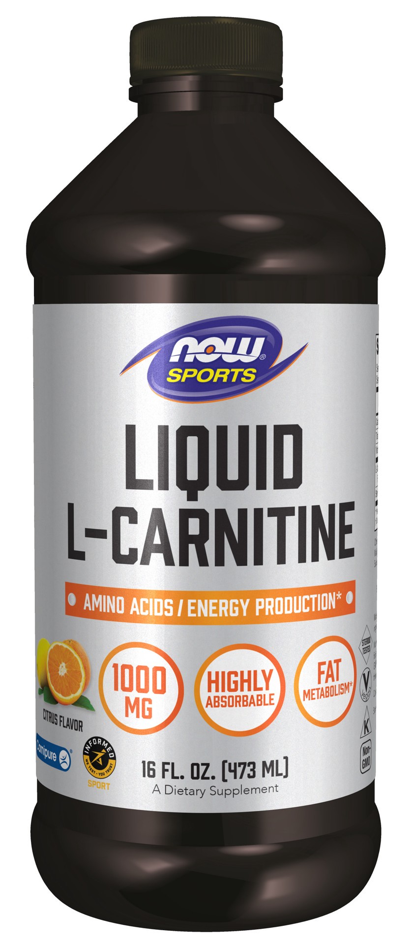 slide 1 of 5, NOW Sports L-Carnitine Liquid 1000 mg, Citrus - 16 fl. oz., 16 oz