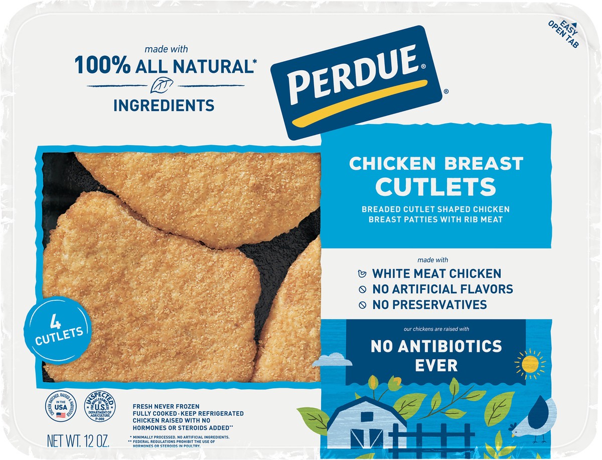 slide 4 of 6, PERDUE® No Antibiotics Ever Breaded Chicken Breast Cutlets, 12 oz., 4 ct; 12 oz