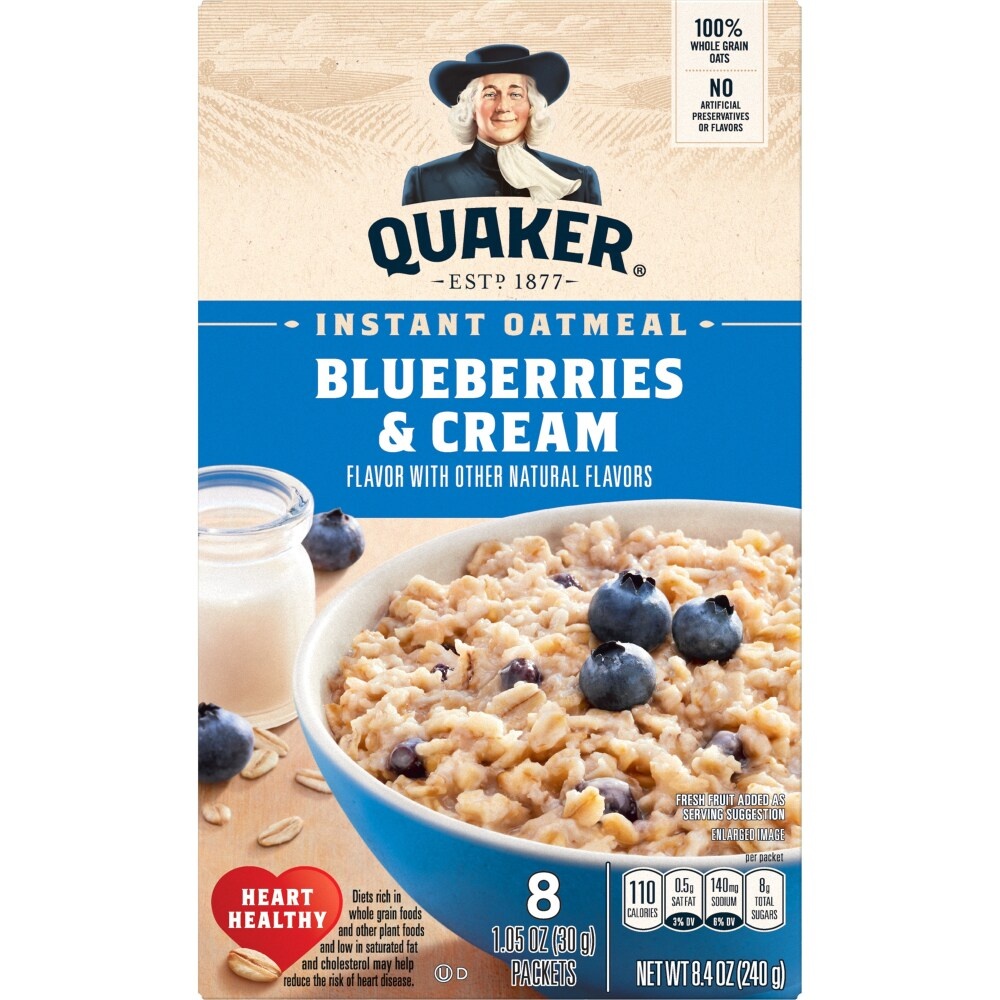 slide 1 of 1, Quaker Instant Oatmeal Blueberries & Cream 8.4 Oz 8 Count, 8.4 oz