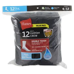 Hanes Men's Crew Socks Black, 6-12