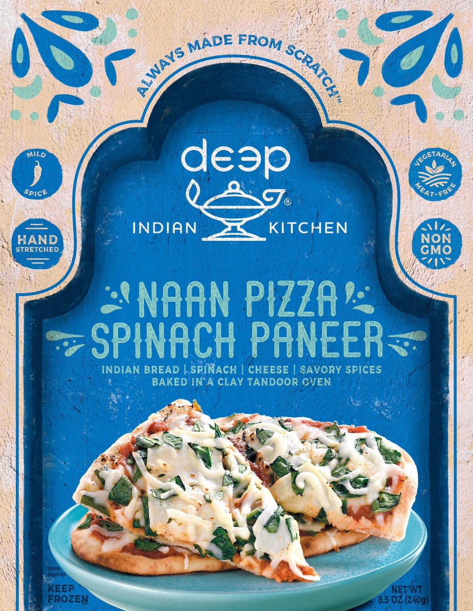 slide 1 of 1, Deep Indian Kitchen Spinach Paneer Naan Pizza, 8.6 oz