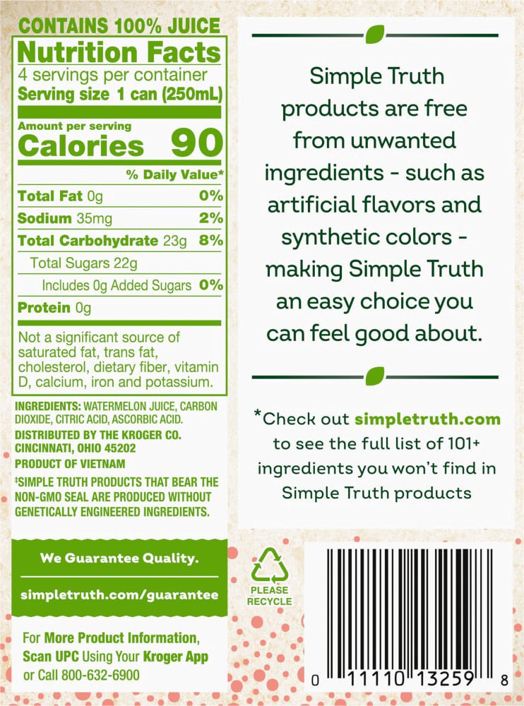 slide 2 of 4, Simple Truth Sparkling 100% Watermelon Juice Cans, 4 cans / 8.45 fl oz