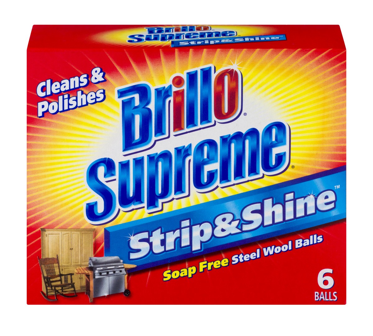 slide 1 of 1, Brillo Supreme Strip & Shine Soap Free Steel Wool Balls, 6 ct