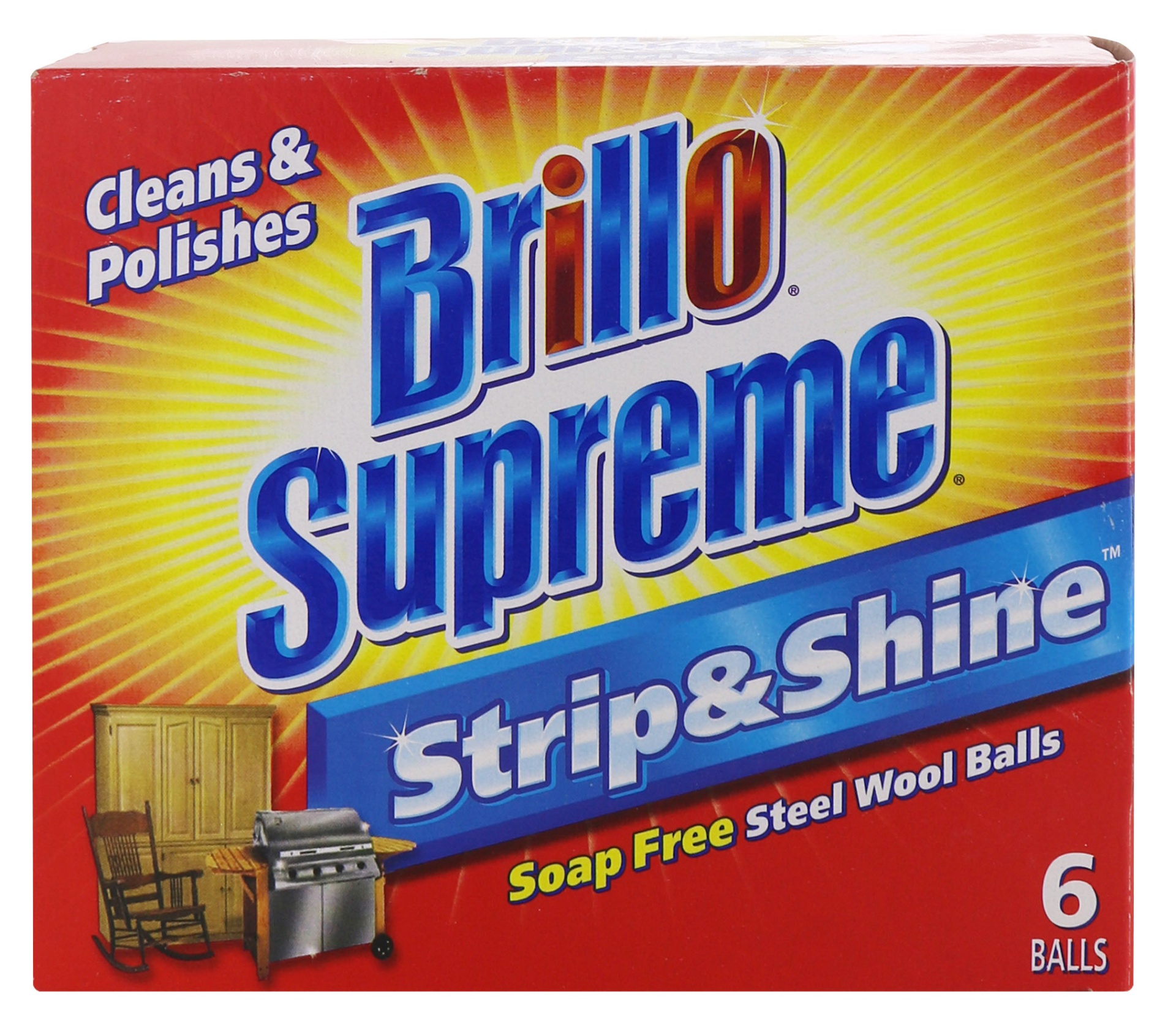 slide 1 of 1, Brillo Supreme Strip & Shine Soap Free Steel Wool Balls, 6 ct