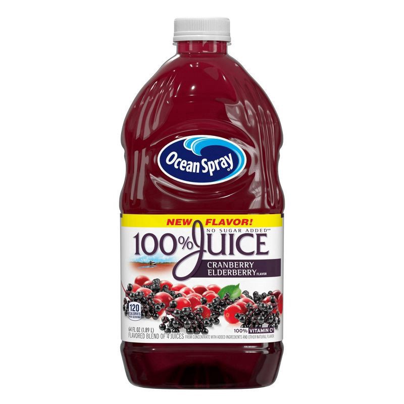 slide 1 of 3, Ocean Spray 100% Juice Cranberry Elderberry Juice Blend, 64 Fl Oz Bottle, 64 fl oz