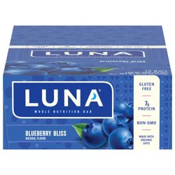 LUNA Bar - Blueberry Bliss Flavor - Snack Bars - Non-GMO - Gluten-Free Protein Bars - Made with Organic Oats (15 Pack)