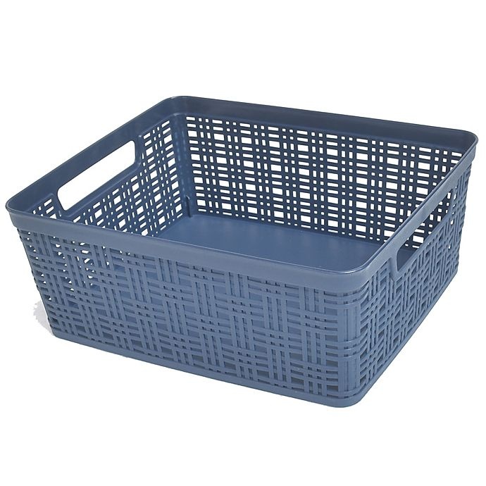 slide 1 of 1, Simply Essential Medium Plastic Wicker Storage Basket - Navy, 1 ct