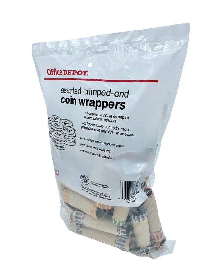 slide 3 of 3, Office Depot Brand Preformed Tubular Coin Wrappers, Assorted, Pack Of 48, 48 ct